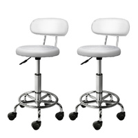 2x Salon Stool Swivel Chair Backrest White