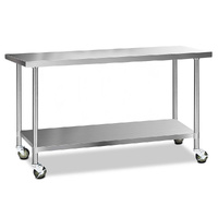 304 Stainless Steel Kitchen Benches Work Bench Food Prep Table with Wheels 1829MM x 610MM