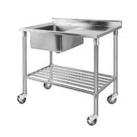 Stainless Steel Sink Bench Kitchen Work Benches Bowl Wheels 304