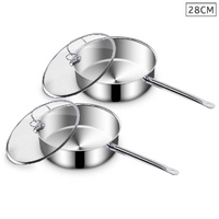 2X 28cm Stainless Steel Saucepan Sauce pan with Glass Lid and Helper Handle Triple Ply Base Cookware