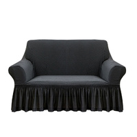 2-Seater Dark Grey Sofa Cover with Ruffled Skirt Couch Protector High Stretch Lounge Slipcover Home Decor