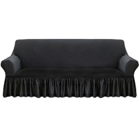 3-Seater Dark Grey Sofa Cover with Ruffled Skirt Couch Protector High Stretch Lounge Slipcover Home Decor