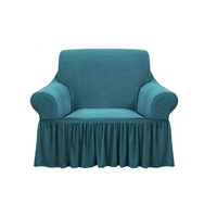 1-Seater Blue Sofa Cover with Ruffled Skirt Couch Protector High Stretch Lounge Slipcover Home Decor