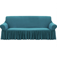 4-Seater Blue Sofa Cover with Ruffled Skirt Couch Protector High Stretch Lounge Slipcover Home Decor