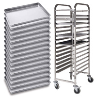 Gastronorm Trolley 16 Tier Stainless Steel with Aluminum Baking Pan Cooking Tray for Bakers