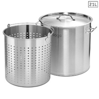 21L 18/10 Stainless Steel Stockpot with Perforated Stock Pot Basket Pasta Strainer