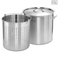 71L 18/10 Stainless Steel Stockpot with Perforated Stock pot Basket Pasta Strainer