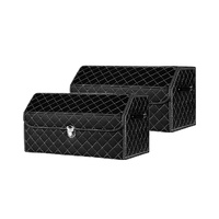 2X Leather Car Boot Collapsible Foldable Trunk Cargo Organizer Portable Storage Box Black/White Stitch with Lock Small