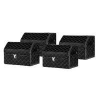 4X Leather Car Boot Collapsible Foldable Trunk Cargo Organizer Portable Storage Box Black/White Stitch with Lock Medium