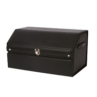 60cm Leather Car Boot Collapsible Foldable Trunk Cargo Organizer Portable Storage Box with Lock Black