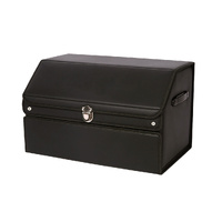 56cm Leather Car Boot Collapsible Foldable Trunk Cargo Organizer Portable Storage Box with Lock Black