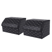 2X Leather Car Boot Collapsible Foldable Trunk Cargo Organizer Portable Storage Box Black/Gold Stitch Medium