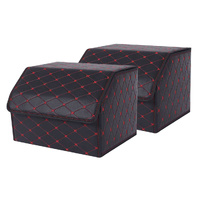 2X Leather Car Boot Collapsible Foldable Trunk Cargo Organizer Portable Storage Box Black/Red Stitch Medium