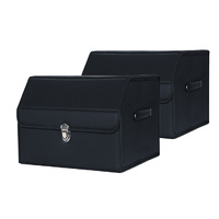 2X Leather Car Boot Collapsible Foldable Trunk Cargo Organizer Portable Storage Box With Lock Black Small