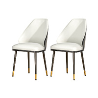 Dining Chairs Set of 2 Leather Seat Beige and Black