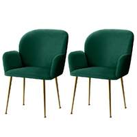 Dining Chairs Set of 2 Velvet Armchair Green