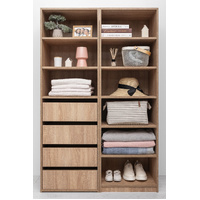 GENEVA THREE SHELF/FOUR DRAWER BUILT IN WARDROBE - CLASSIC - NATURAL OAK