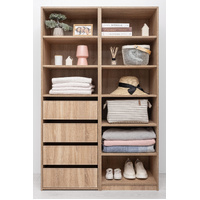 GENEVA THREE SHELF/FOUR DRAWER BUILT IN WARDROBE - SLIM SHAKER - NATURAL OAK