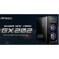 Antec GX202 ATX, Side Window, 2x White LED, Mesh Air Intake, Cable management. Black Gaming Case