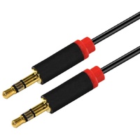 ASTROTEK 1m Stereo 3.5mm Flat Cable Male to Male Black with Red Mold - Audio Input Extension Auxiliary Car Cord