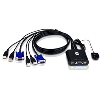 Petite 2 Port USB VGA KVM Switch with Remote Port Selector - 0.9m Cables Built In