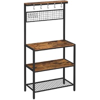 Industrial Kitchen Baker's Rack with Storage Shelves 10 Hooks and Metal Mesh Shelf 84 x 40 x 170 cm Rustic Brown