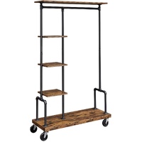 Clothing Garment Rack on Wheels with 5-Tier, Industrial Pipe Style, Rustic Brown