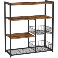 Baker's Rack with 2 Metal Mesh Baskets, Shelves and Hooks, 80 x 35 x 95 cm, Industrial Style, Rustic Brown 