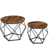 Walton Set of 2 Side Tables Robust Steel Frame Rustic Brown and Black