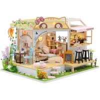 Dollhouse Miniature with Furniture Kit Plus Dust Proof and Music Movement - Cat Coffee (Valentine's Day Gift Idea)