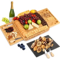 Bamboo Cheese Board Set with Knife Set with 4 Stainless Steel Knife & Thick Wooden tray for Wine Crackers, Brie and Meat