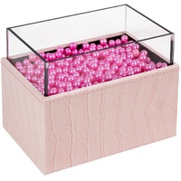 Leather Makeup Brush Cosmetic Organiser Storage Box with Pink Pearls and Acrylic Cover (Pink)