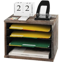 4 Compartment Rustic Wood Desk Organizer Paper File Holder for Home and Office, Document Storage, File sorter, Mail and Letter Tray