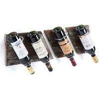 Rustic Wood and Metal Wine Rack Set for 4 Bottle Storage Holder for Home Bar Kitchen Living Room