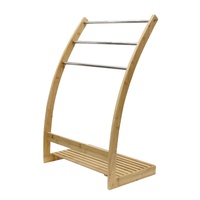 Bamboo Towel Bar Metal Holder Rack 3-Tier Freestanding and Bottom shelf for Bathroom