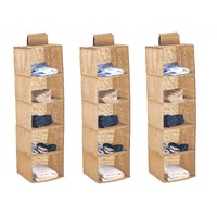 3 Pack 5-Tier Shelf Hanging Closet Organizer and Storage for Clothes (Beige)