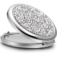 Mini Mix Diamond 1X/2X Magnifying Round Metal Pocket Makeup Mirror (Silver)