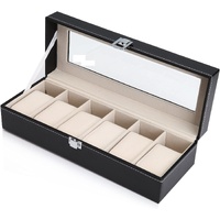 Black PU Leather Watch Organizer Display Storage Box Cases for Men & Women (6 slots)