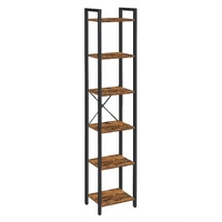 6-Tier Rustic Bookshelf, Brown & Black 