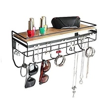 Wall Mount Hanging Jewelry Organizer with 9 Hooks (Black Metal)