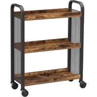 Rustic Brown Kitchen Trolley Rolling Cart with Steel Structure (66 x 26 x 85 cm)