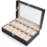 Black PU Leather Watch Organizer Display Storage Box Cases for Men & Women (12 slots)