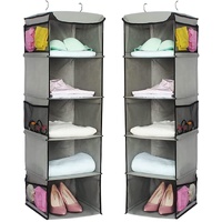 2 Pack 5 Foldable Shelf Hanging Closet Organizer Space Saver with Side Accessories Pockets for Clothes Storage