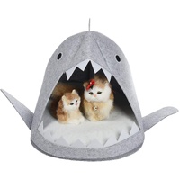 Shark Shape Pet Cave Bed for Cats andSmall Dogs 45 x 45 x 38 cm (Light Grey)