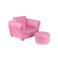 Kids Pink Couch Sofa Chair w/ Footstool in PU Leather