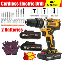 48V BRUSHLESS HEAVY DUTY CORDLESS DRILL IMPACT DRIVER KIT HAMMER +2 BATTERY Box