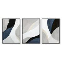 40cmx60cm Abstract Navy Blue 3 Sets Black Frame Canvas Wall Art