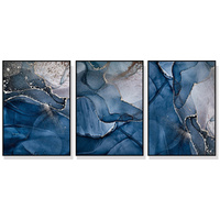 40cmx60cm Blue Gold Marble 3 Sets Black Frame Canvas Wall Art