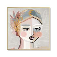 80cmx80cm Calm Girl Gold Frame Canvas Wall Art