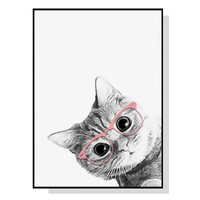 50cmx70cm Cat With Glasses Black Frame Canvas Wall Art